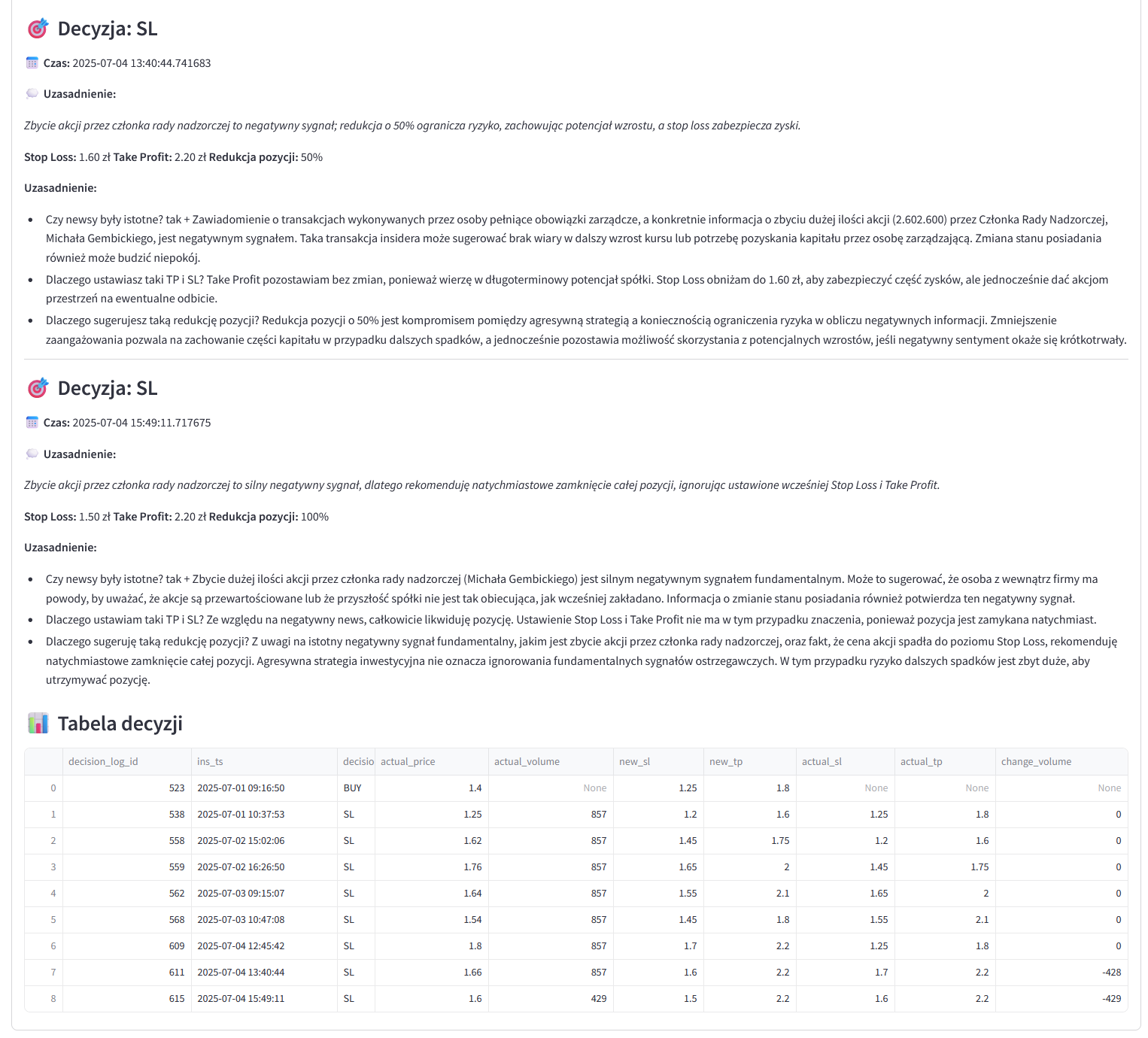 Historia decyzji systemu